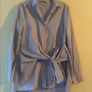 Zara tie-front and embroidered button-up blouse